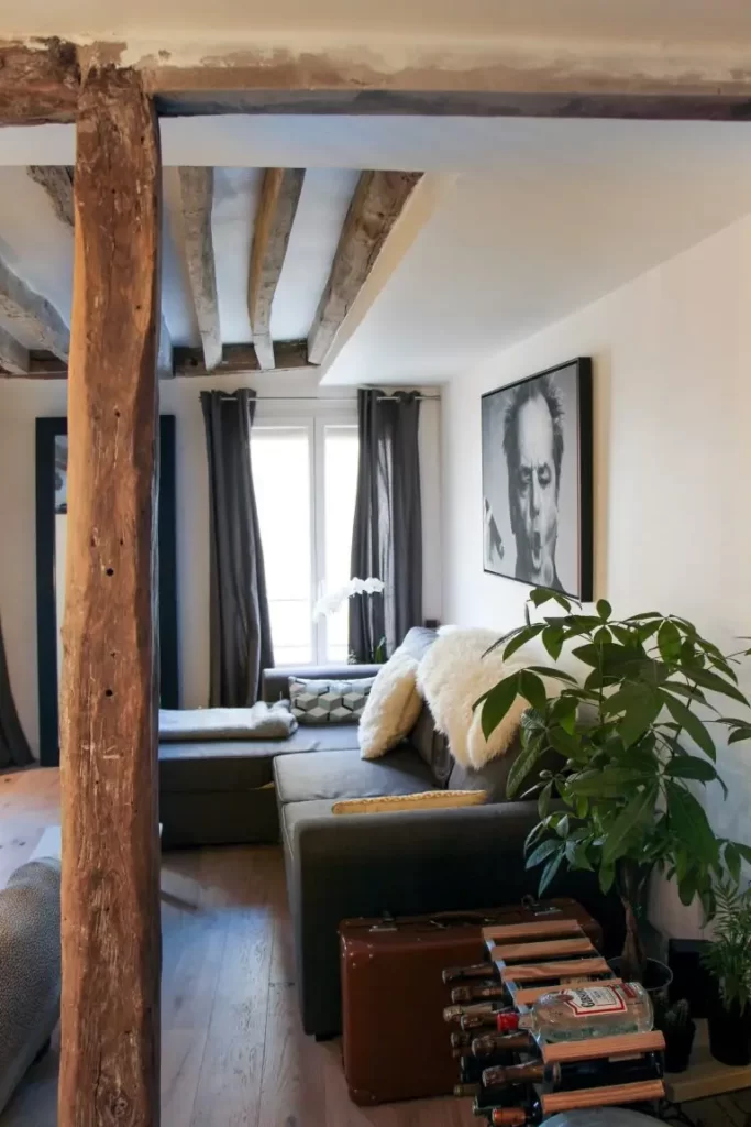 décoration d'un appartement dans le style bois avec un canapé